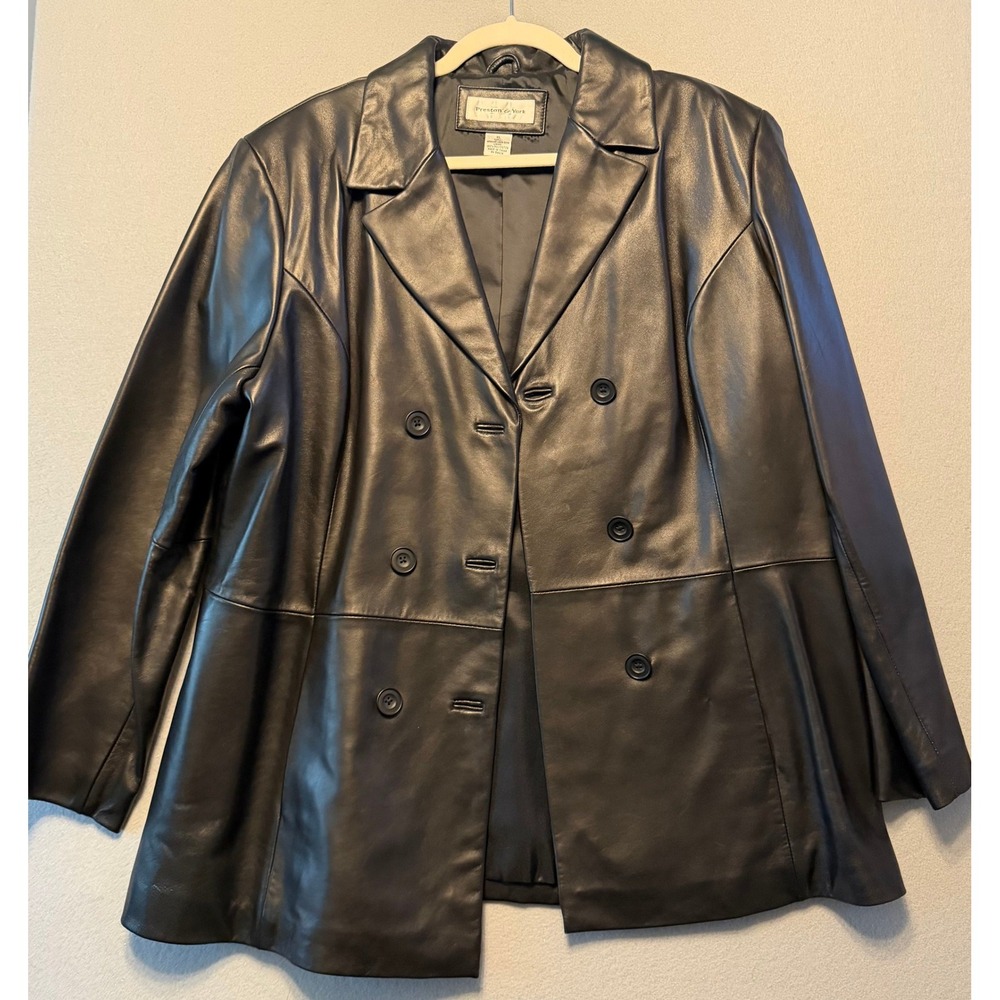Vintage Preston & York Double Breasted Lambskin Leather Blazer Jacket Womens XL
